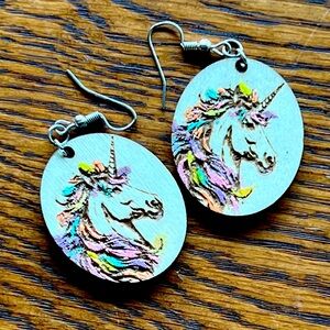 Eighties Unicorn 🦄 Woodcut Earrings Boho Lisa Frank Kawaii